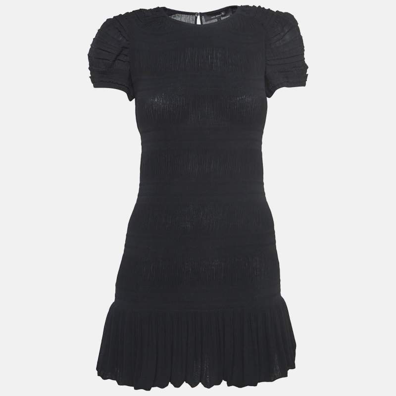 Isabel Marant Black Crinkled Stretch Crepe Mini Dress S