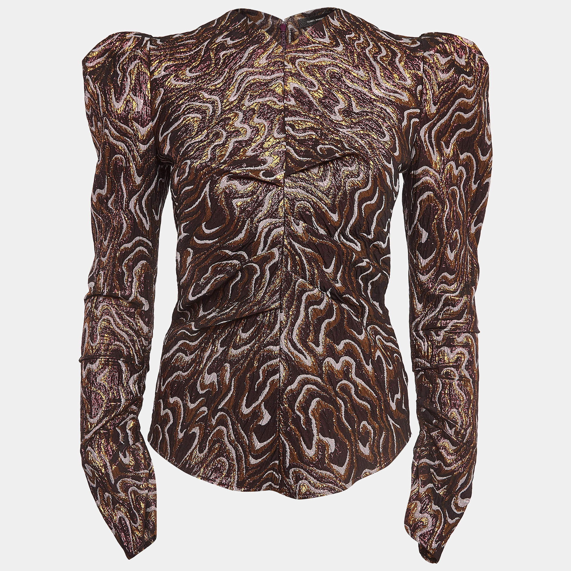 Isabel Marant Metallic Patterned Lurex Ruched Top S