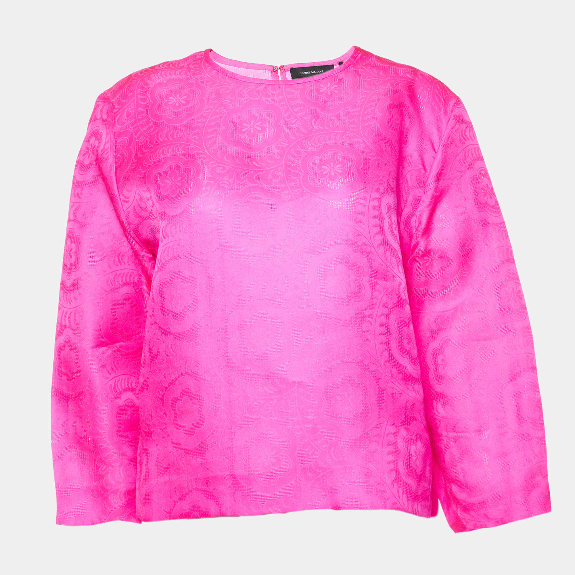 Pre Owned Isabel Marant Fuchsia Pink Floral Silk Jacquard Blouse M