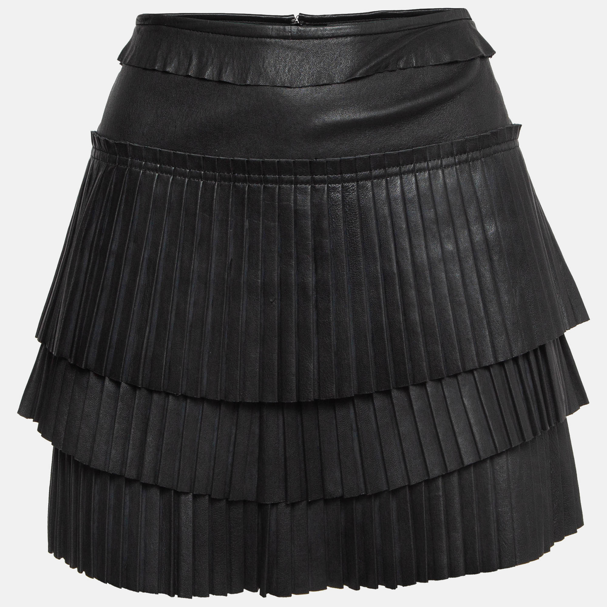 Pre Owned Isabel Marant Black Lambskin Leather Pleated Mini Skirt S