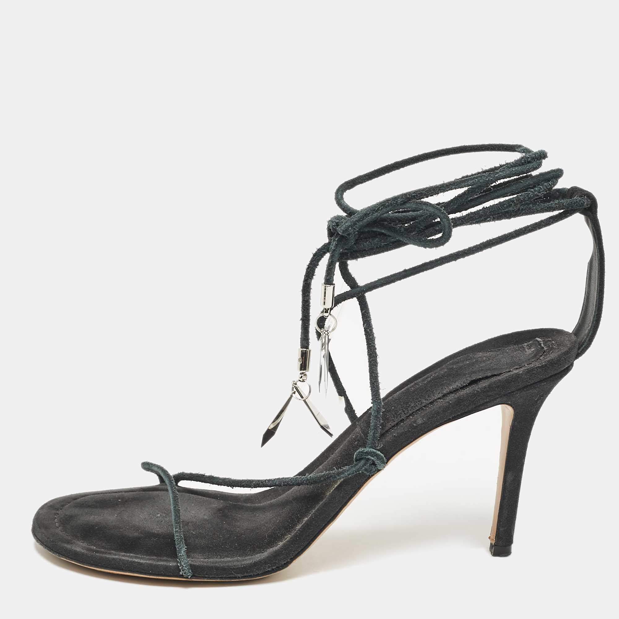 Isabel Marant Green Suede Ankle Wrap Sandals Size 40
