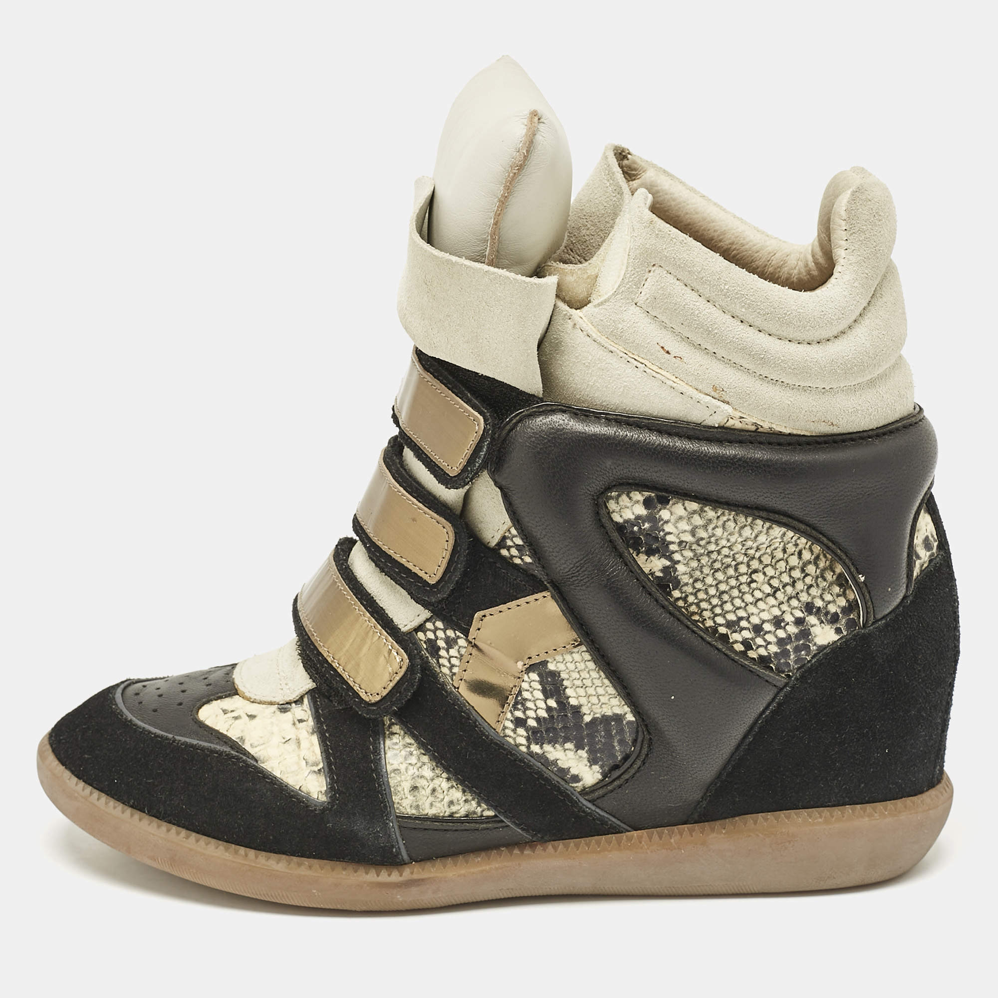 Isabel Marant Multicolor Python Embossed Leather and Suede Bekett Wedge Sneakers Size 40