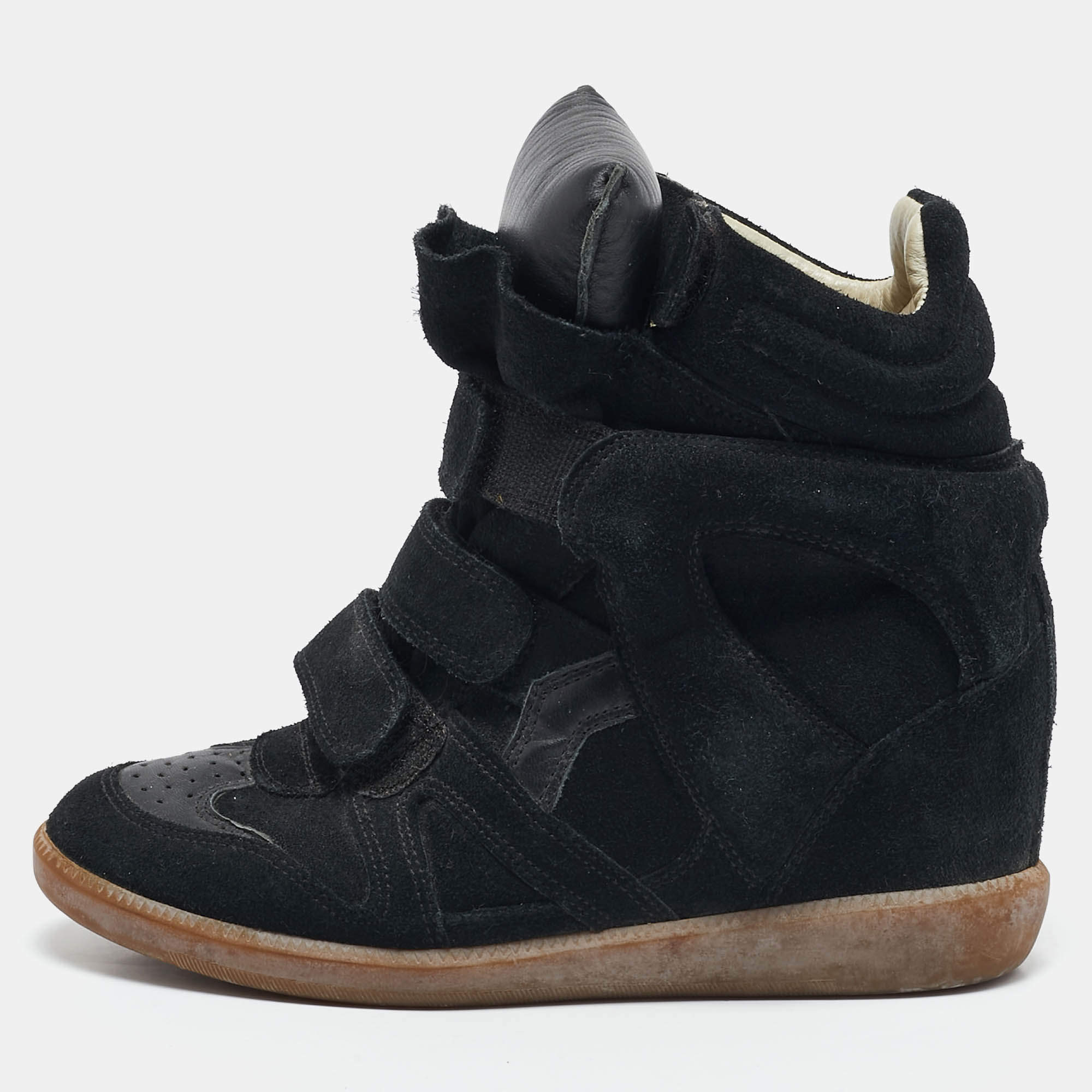 Pre Owned Isabel Marant Black Suede and Leather Bekett Wedge Sneakers Size 36