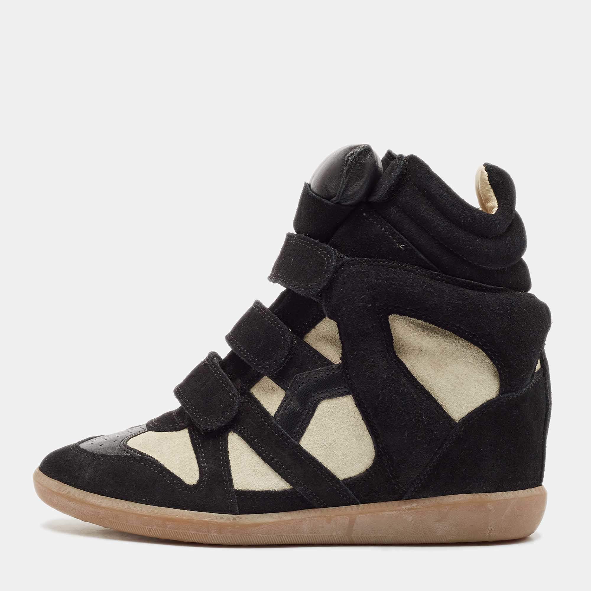 Pre Owned Isabel Marant Black/White Suede and Leather Bekett Wedge Sneakers Size 38
