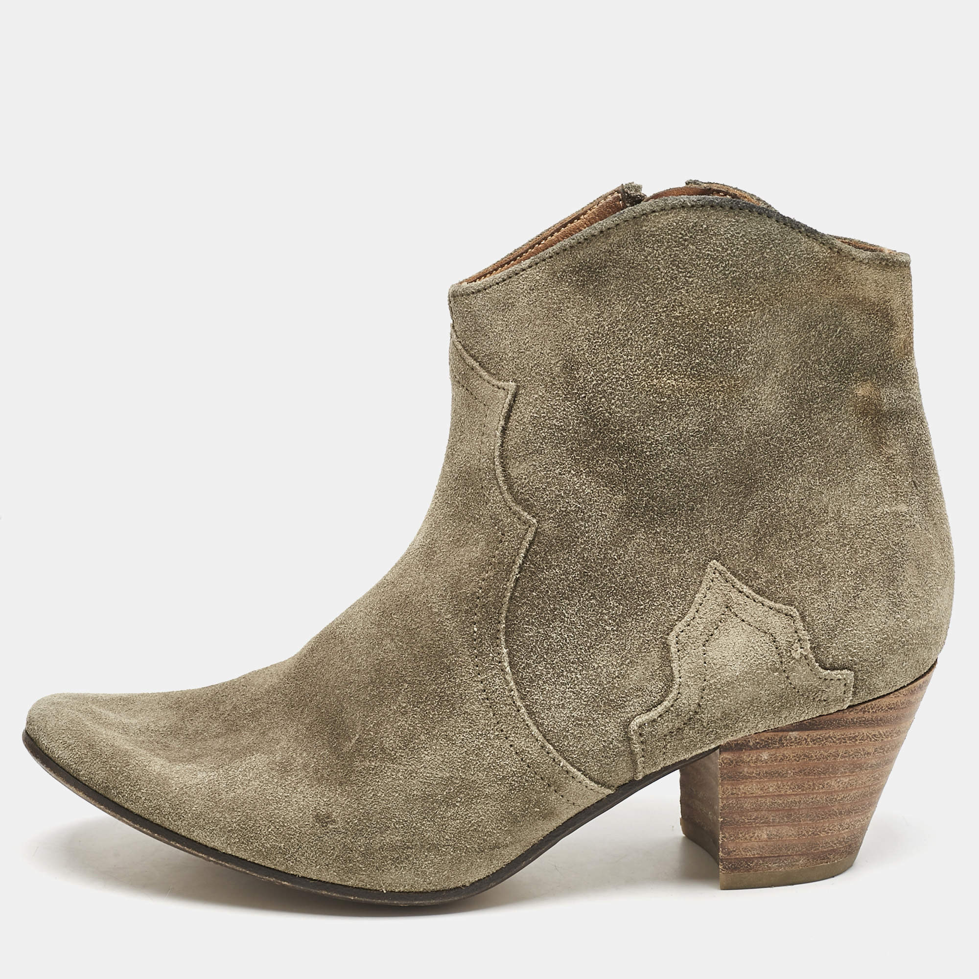Isabel Marant Olive Green Suede Dicker Ankle Boots Size 37