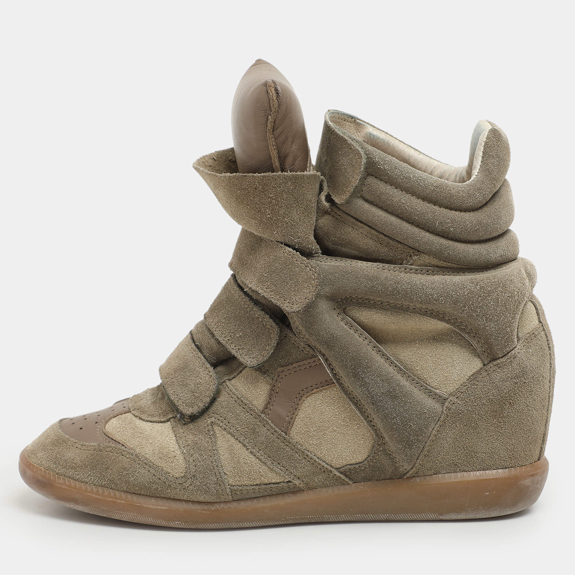 Pre Owned Isabel Marant Khaki Suede Bekett Wedge Sneakers 40