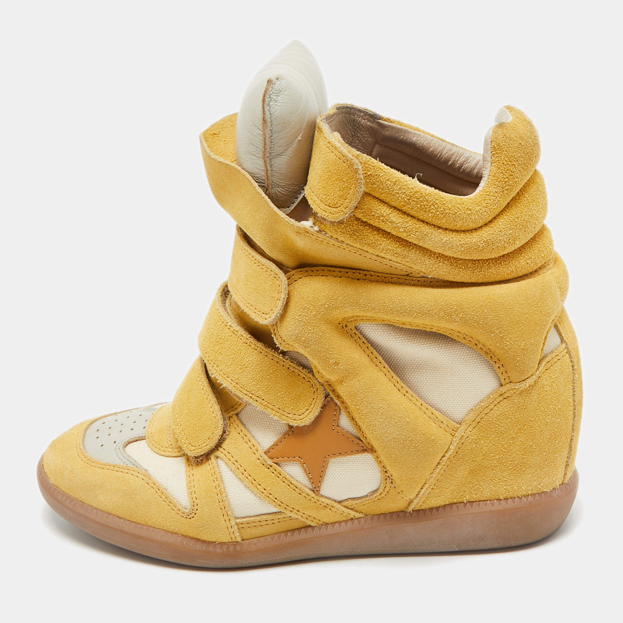 Isabel Marant Yellow Suede and Leather Bekett Wedge Sneakers Size 38