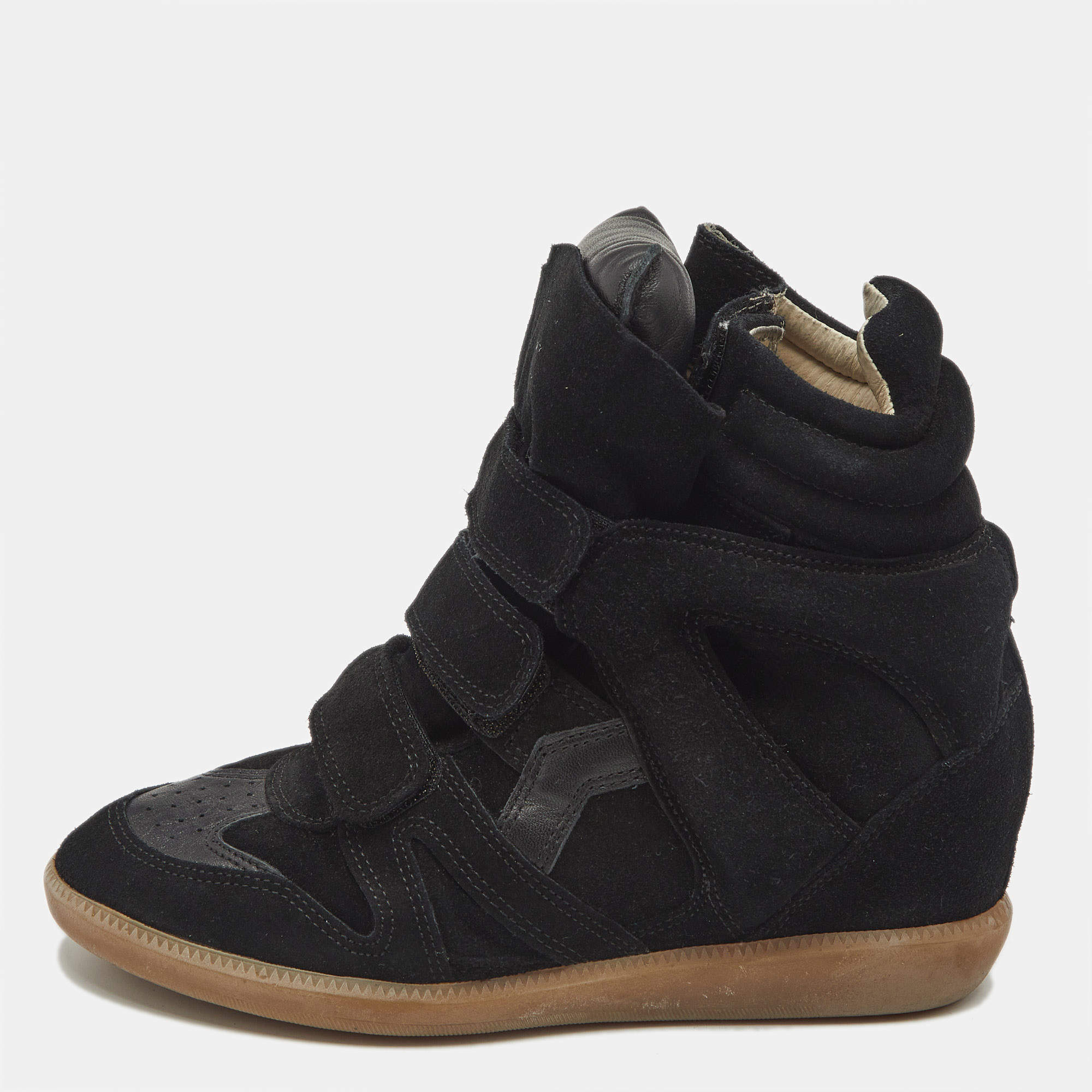 Isabel Marant Black Suede and Leather Bekett Wedge Sneakers Size 37