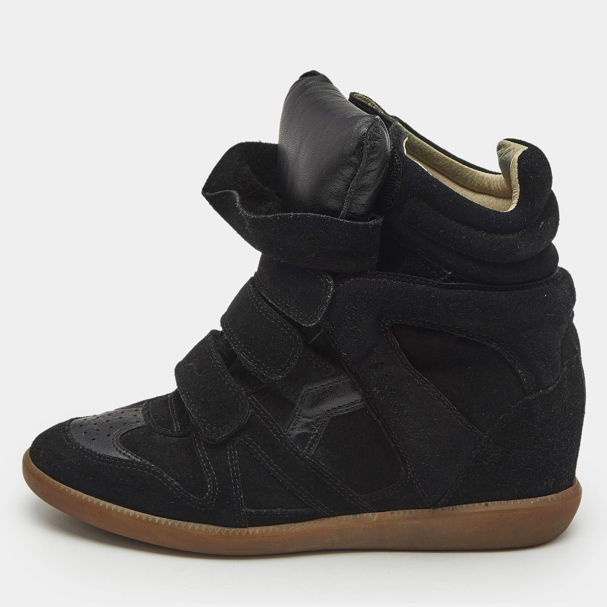 Pre Owned Isabel Marant Black Suede and Leather Bekett Wedge Sneakers Size 39