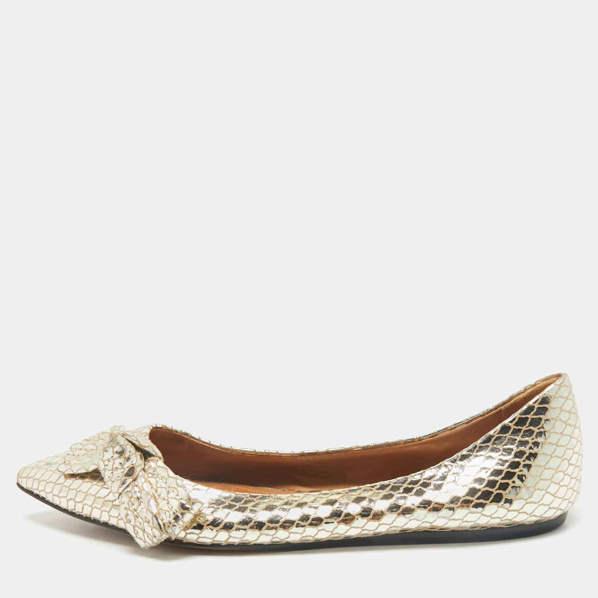 Isabel Marant Metallic Gold Foil Python Embossed Pointed Toe Ballet Flats Size 39