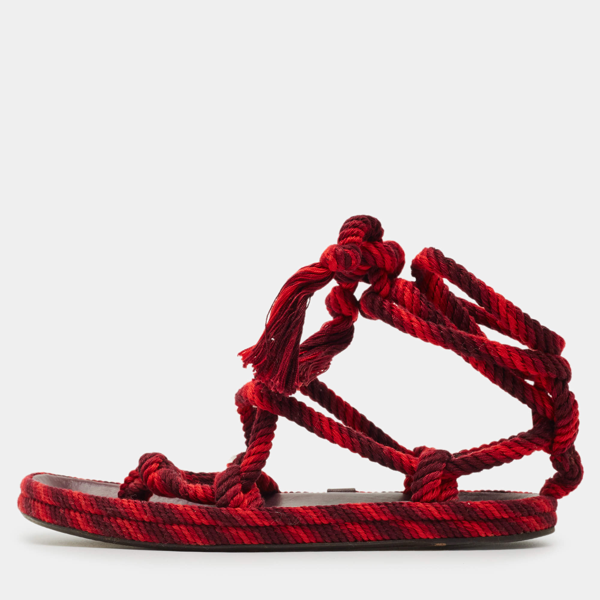 Pre Owned Isabel Marant Burgundy/Red Knit Fabric Erol Ankle Wrap Sandals Size 39