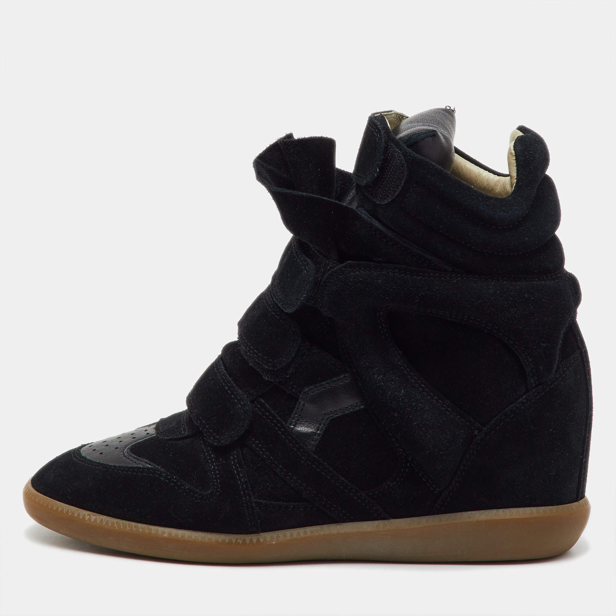 Pre Owned Isabel Marant Black Suede and Leather Bekett Wedge Sneakers Size 41