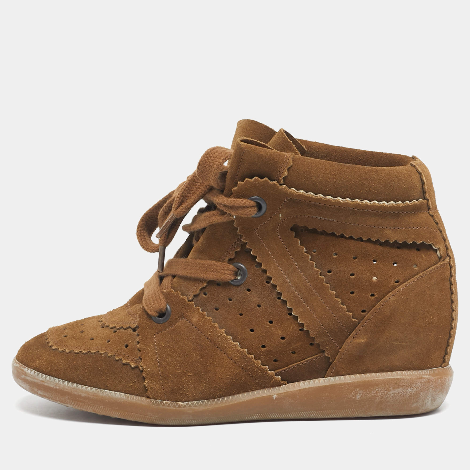 Pre Owned Isabel Marant Brown Suede Bobby Wedge Sneakers Size 37