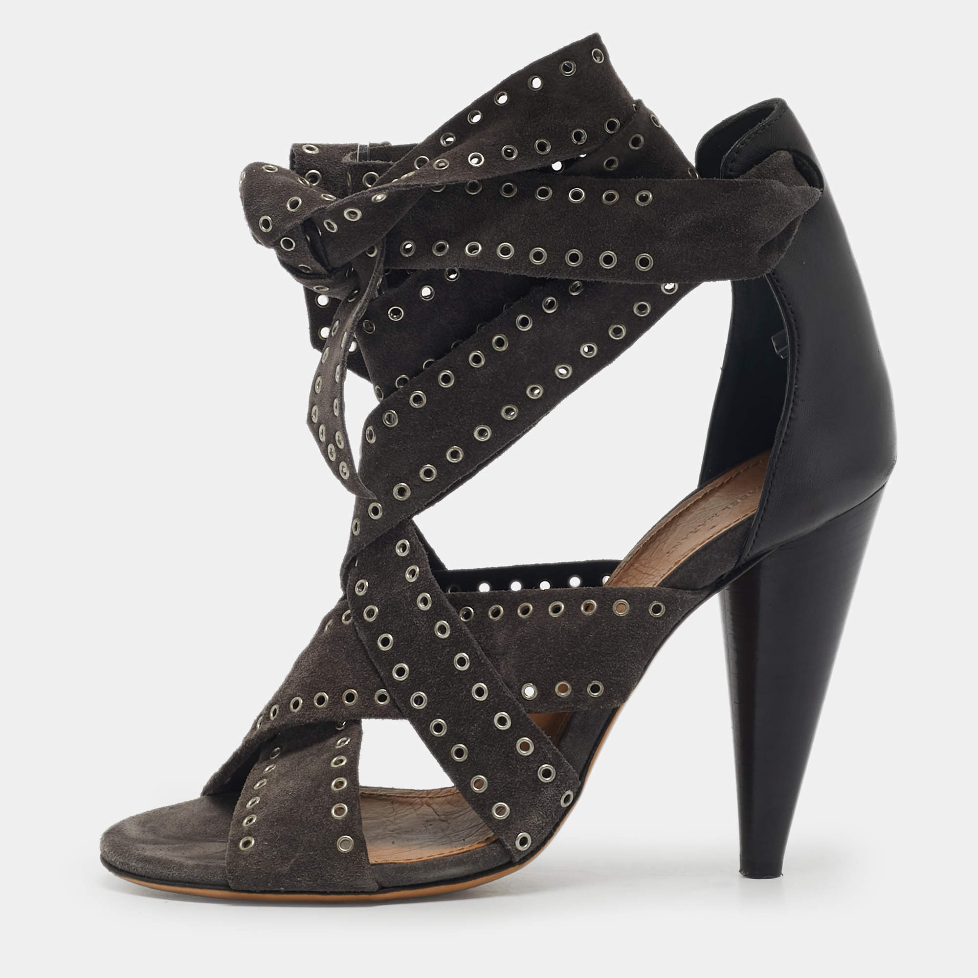 Pre Owned Isabel Marant Two Tone Suede Anaid Crisscross Ankle Wrap Sandals Size 40