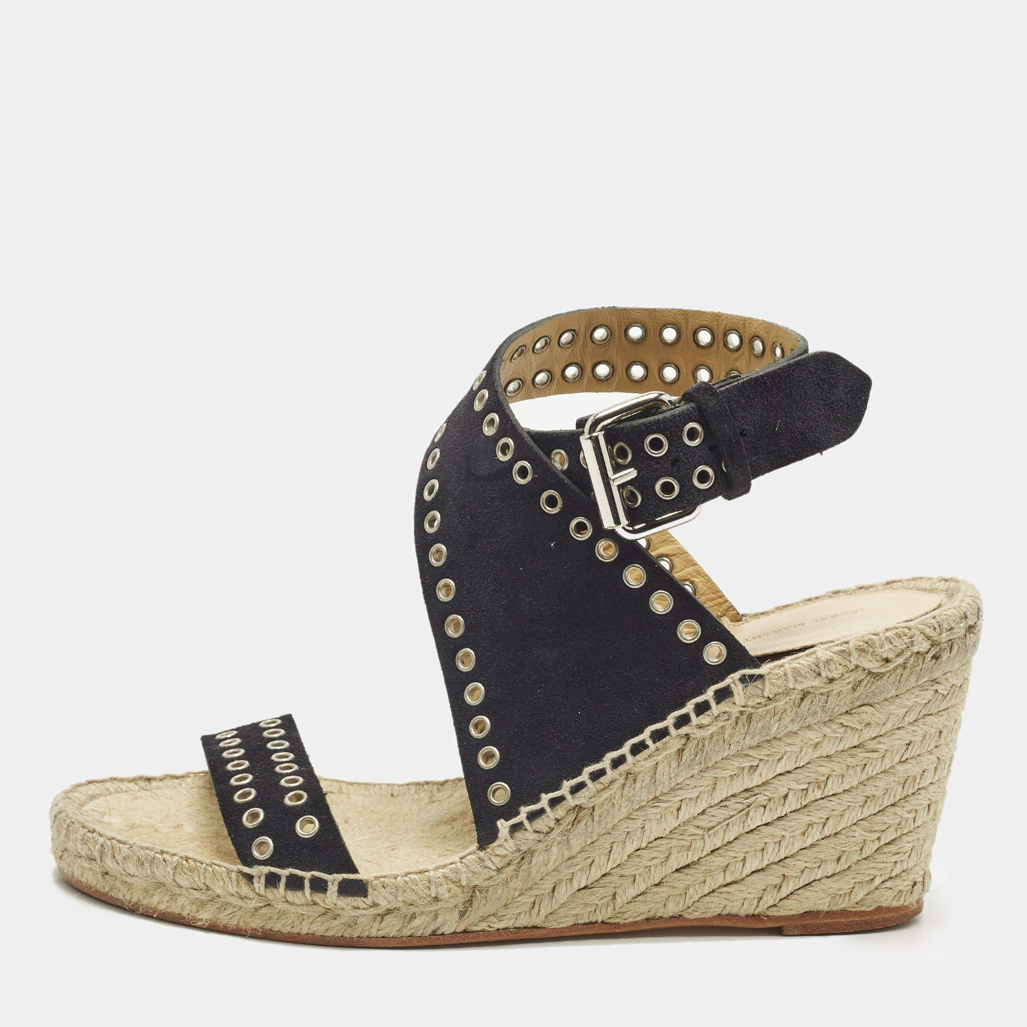 Pre Owned Isabel Marant Size 38 Navy Blue Suede Wedge Sandals