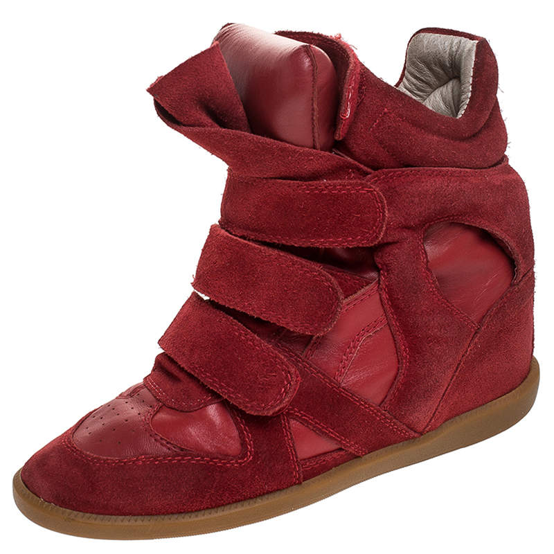 areal Distill Sandsynligvis Isabel Marant Red Suede and Leather Bekett High Top Sneakers Size 38 Isabel  Marant | TLC