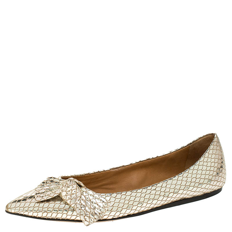 Isabel Marant Metallic Gold Foil Suede Skimmer Pointed Toe Ballet Flats Size 38