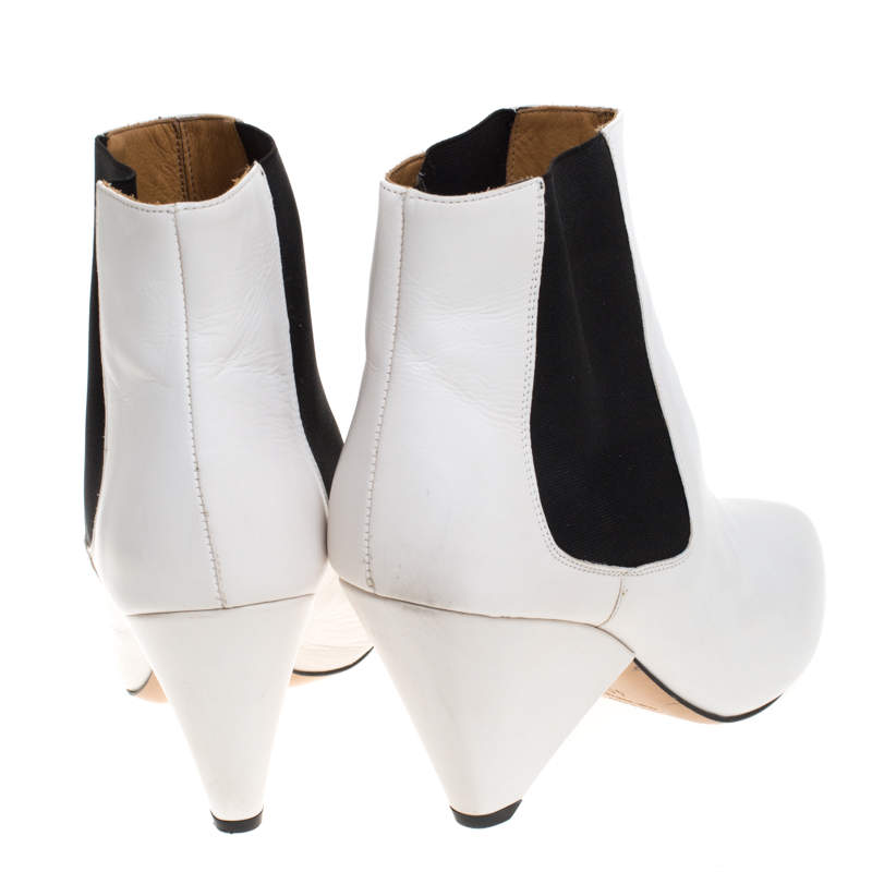 Isabel Marant White Leather And Black Elastic Lashby Ankle Boots Size 40