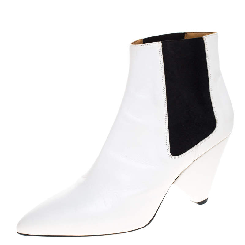 Pre Owned Isabel Marant White Leather And Black Elastic Lashby Ankle Boots Size 40