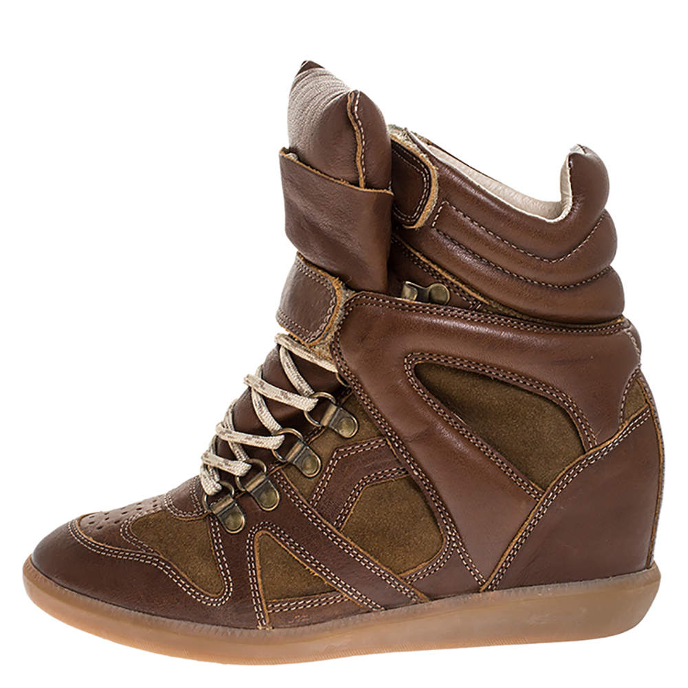 Likken Rudyard Kipling 945 Isabel Marant Brown Leather and Suede Bekett Wedge Sneakers Size 38 Isabel  Marant | TLC