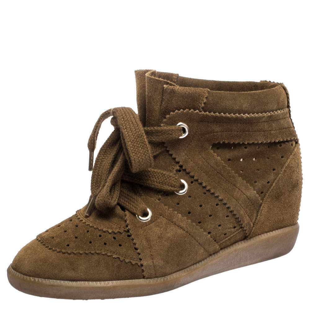 Geelachtig Tot stand brengen Duplicaat Isabel Marant Brown Suede Leather Bobby Wedge Lace Up Sneakers Size 37  Isabel Marant | TLC