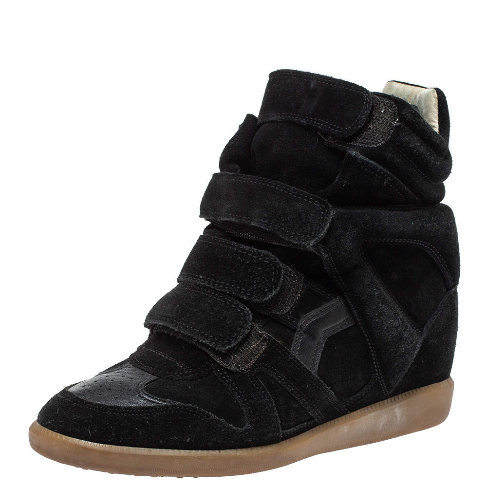 Isabel Marant Black Suede And Leather Bekett Wedge High Top Sneakers Size 37