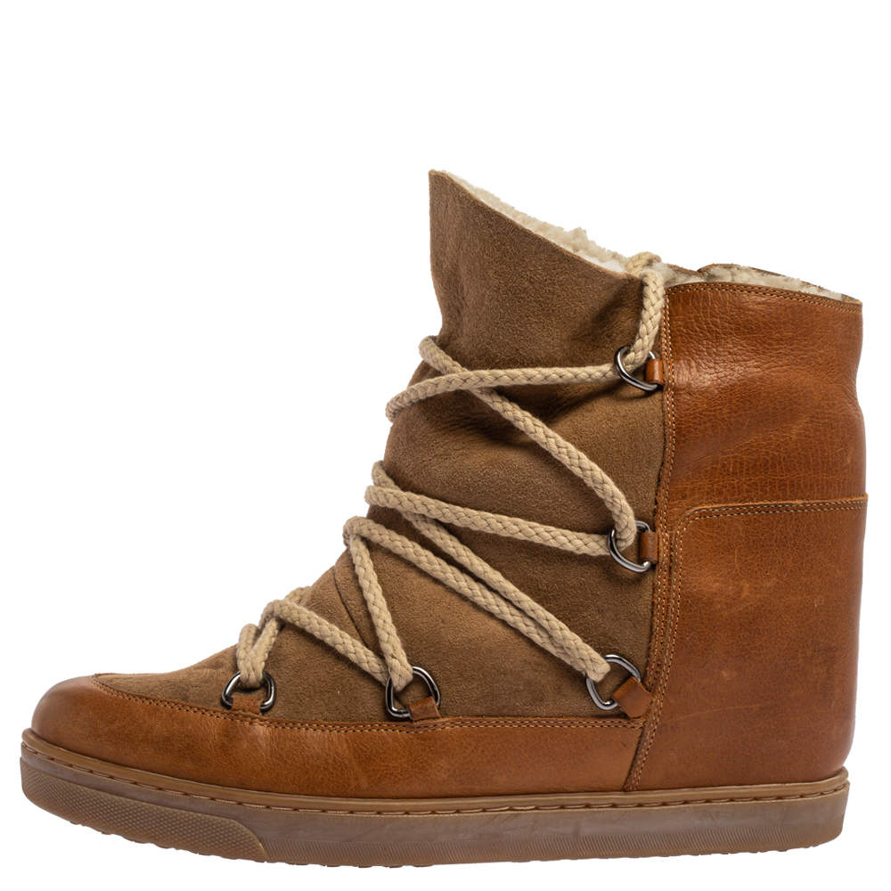 Isabel Marant Brown Suede and Leather Shearling Nowles Ankle Boots 40 Isabel Marant | TLC