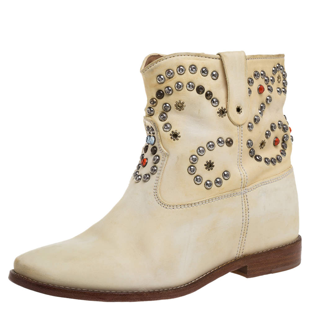 Isabel Marant Cream Studded Leather Boots Size 39