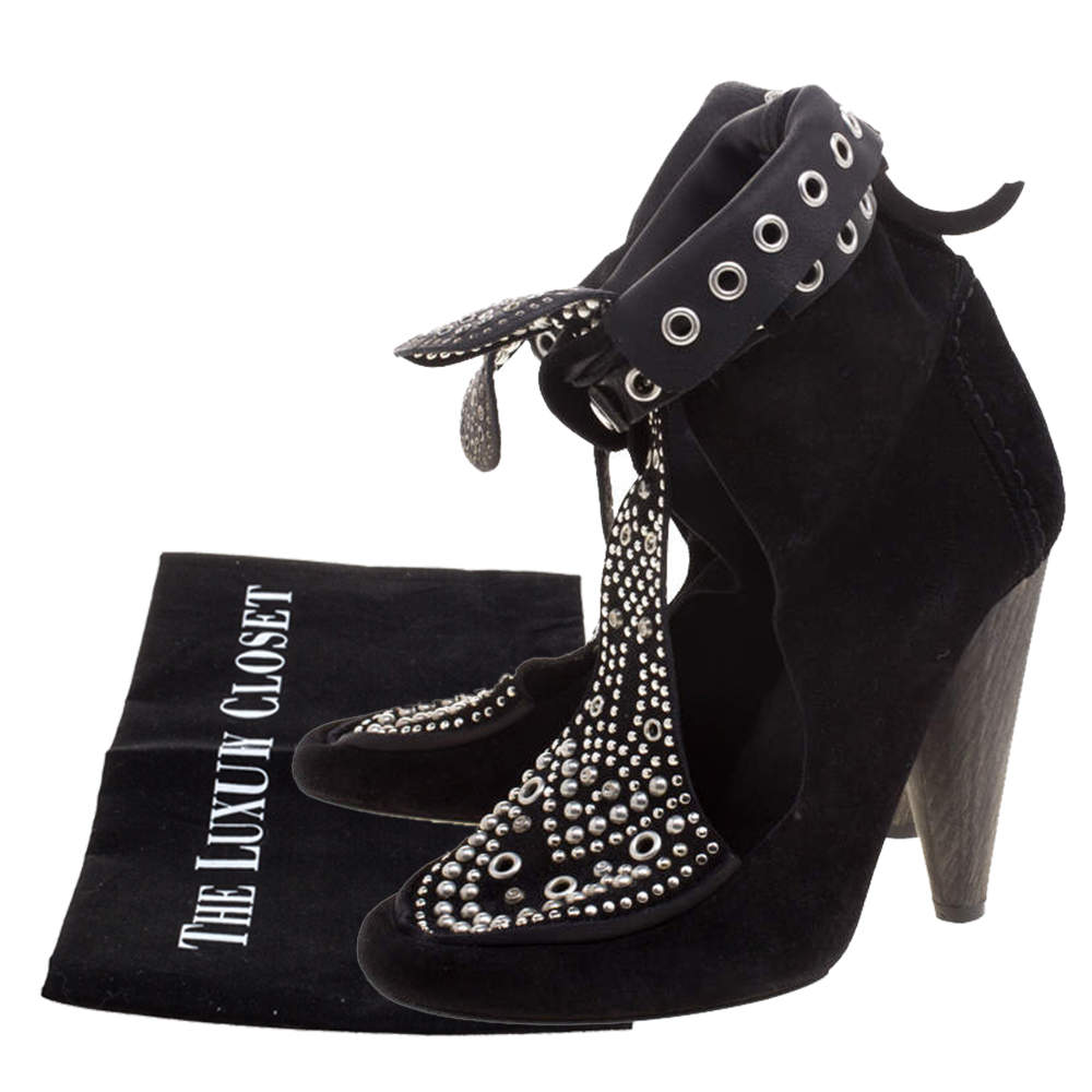 Isabel Marant Black Suede Mossa Studded Cutout Ankle Boots 36 Isabel Marant TLC
