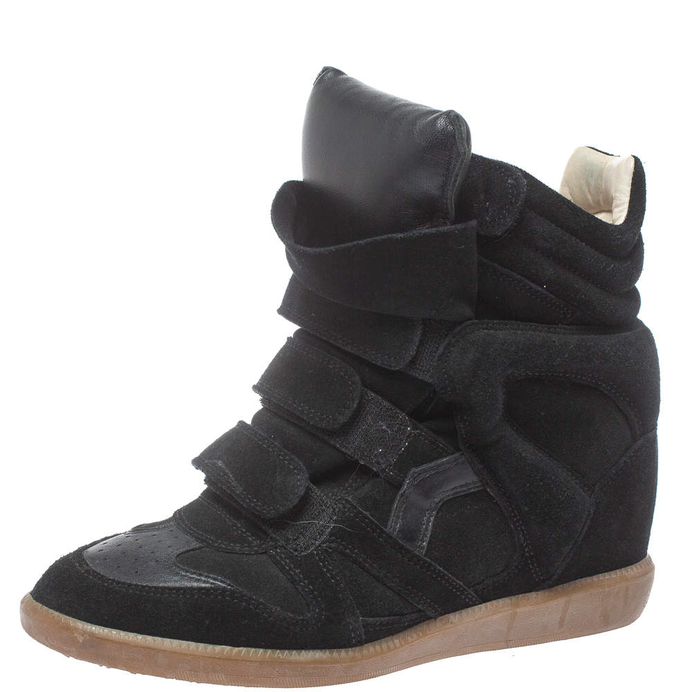 Isabel Marant Black Suede Bekett Wedge High Top Sneakers Size 39