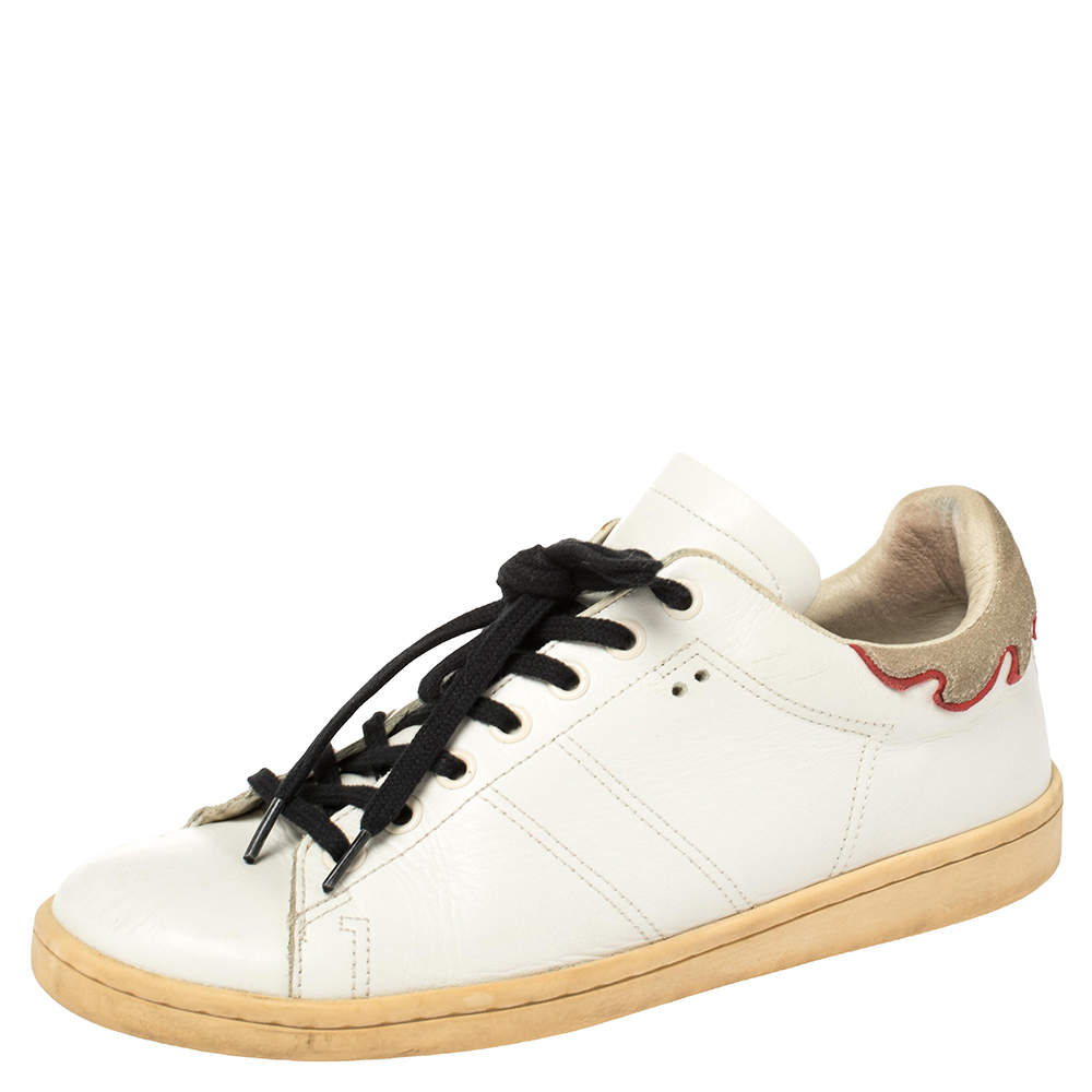 Pre Owned Isabel Marant White Leather Low Top Sneakers Size 38