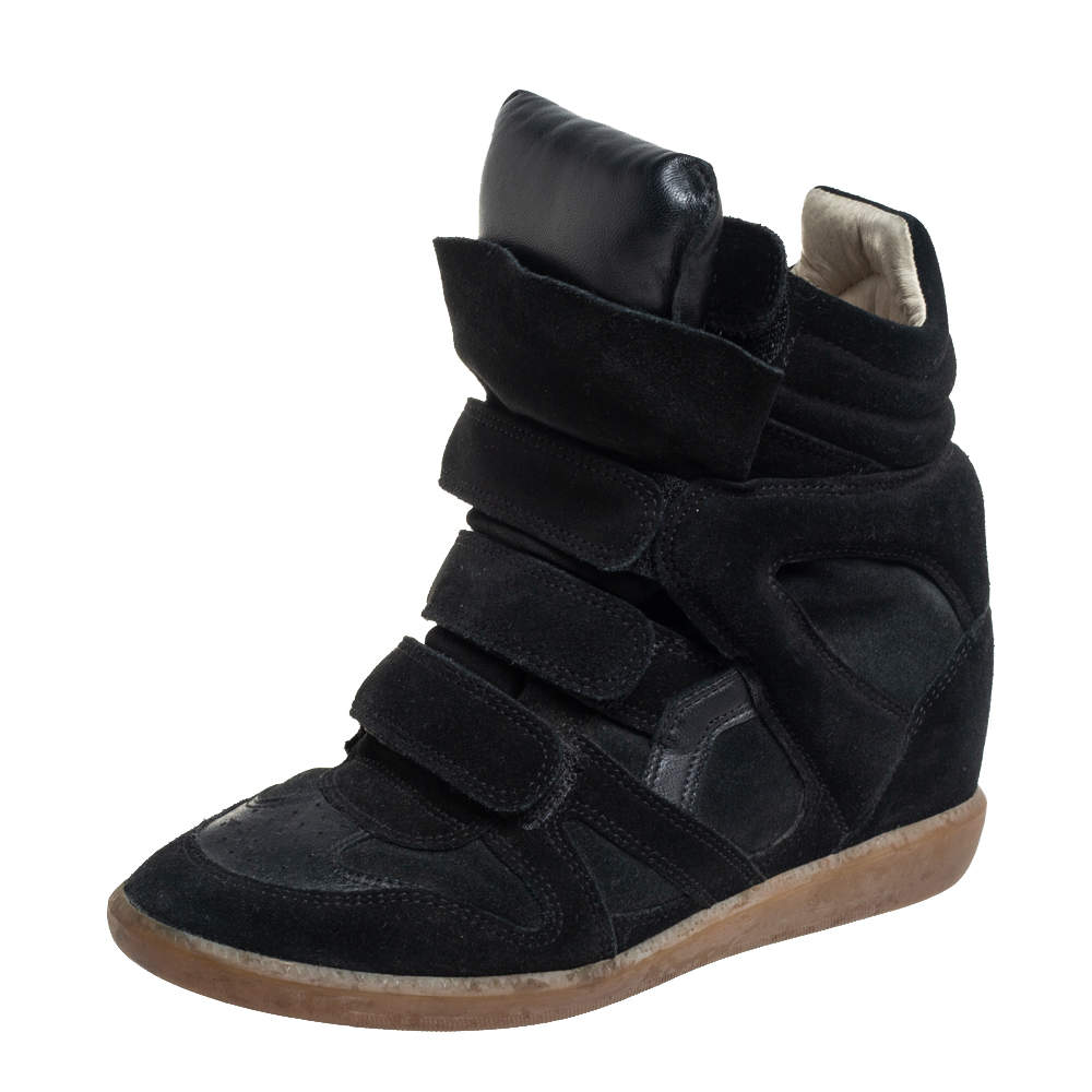 Pre Owned Isabel Marant Black Suede Leather Bekett Wedge High Top Sneakers Size 38