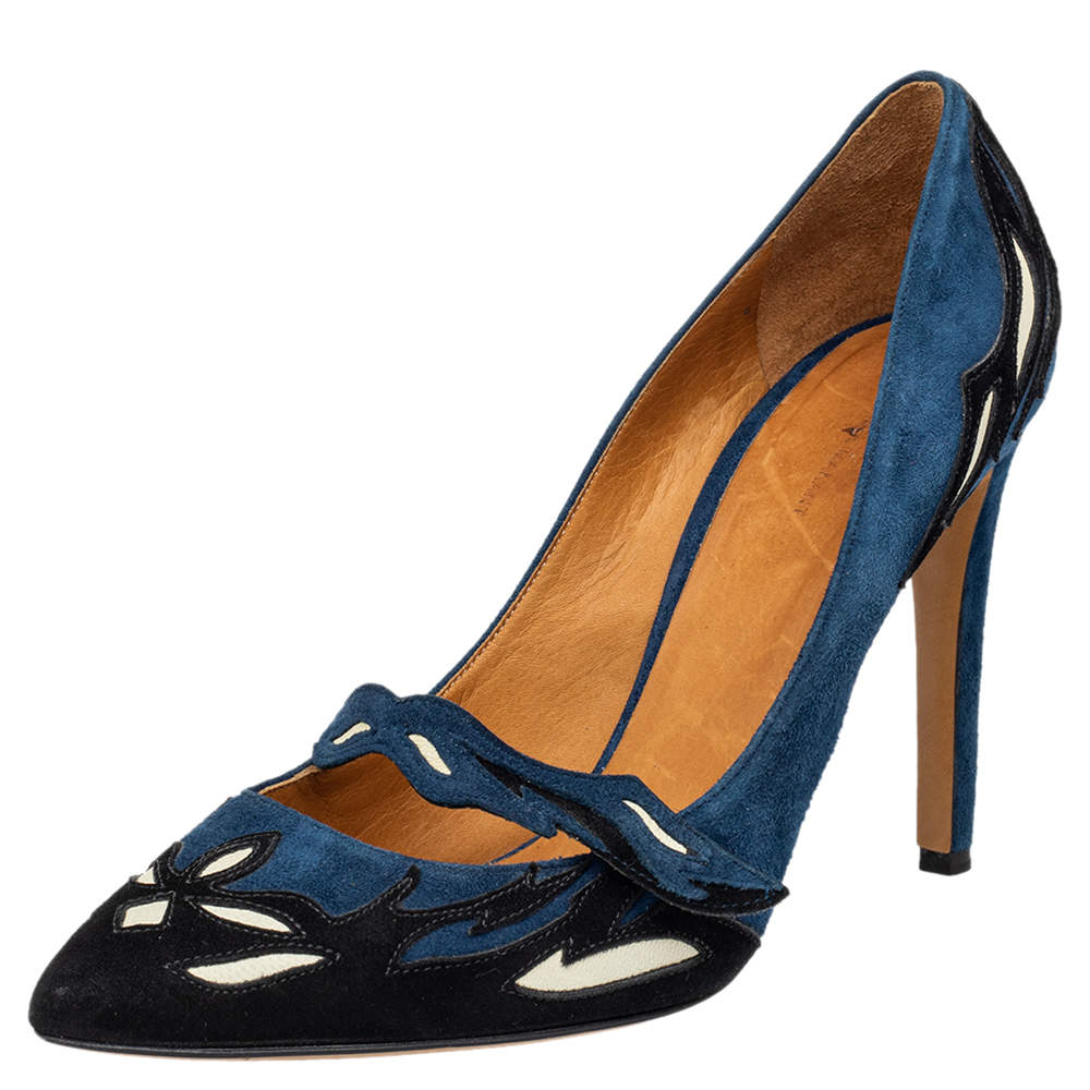 Pre Owned Isabel Marant Blue/Black Suede Kylie Pointed Toe Pumps Size 40