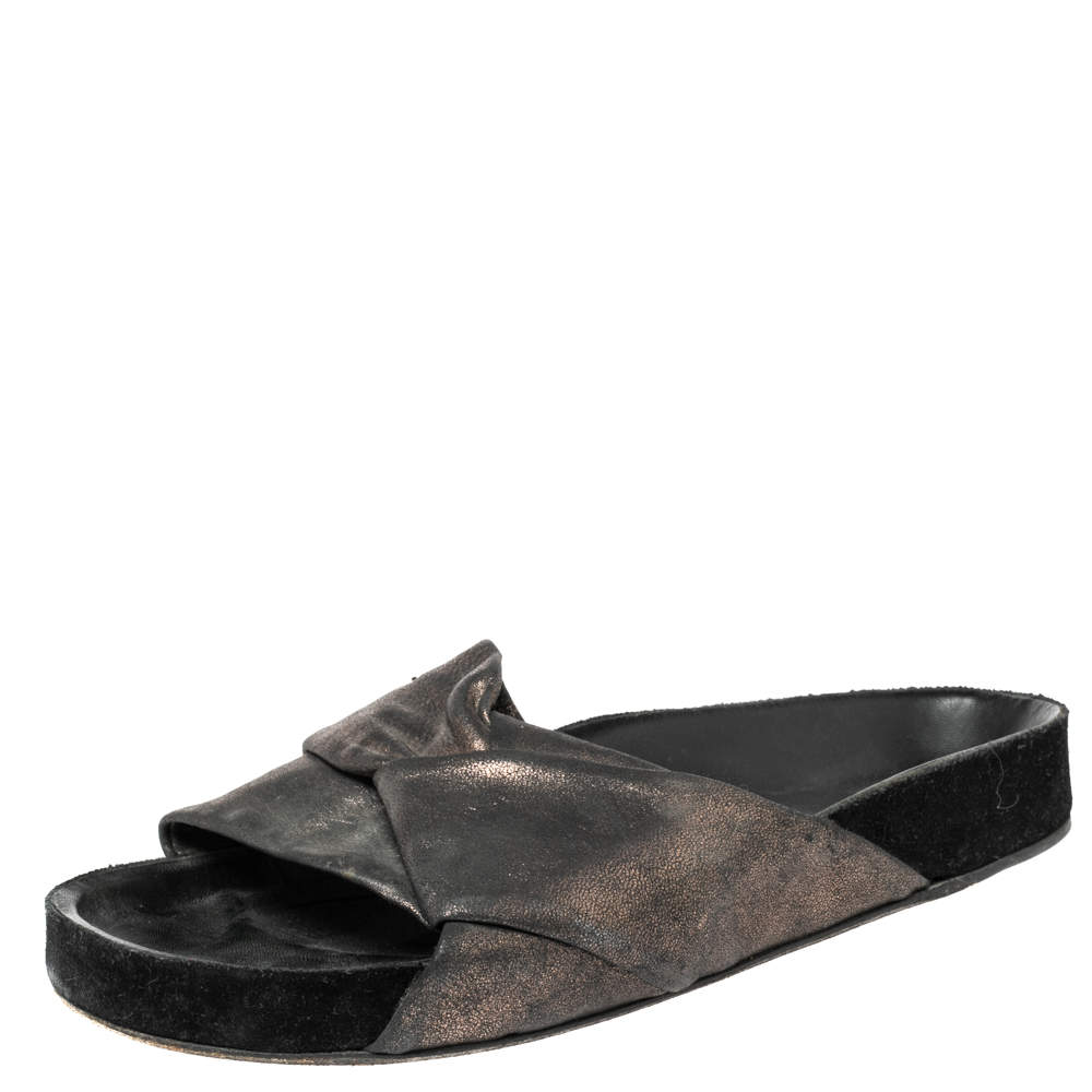 Isabel Marant Metallic Leather Knotted Slide Flats Size 36
