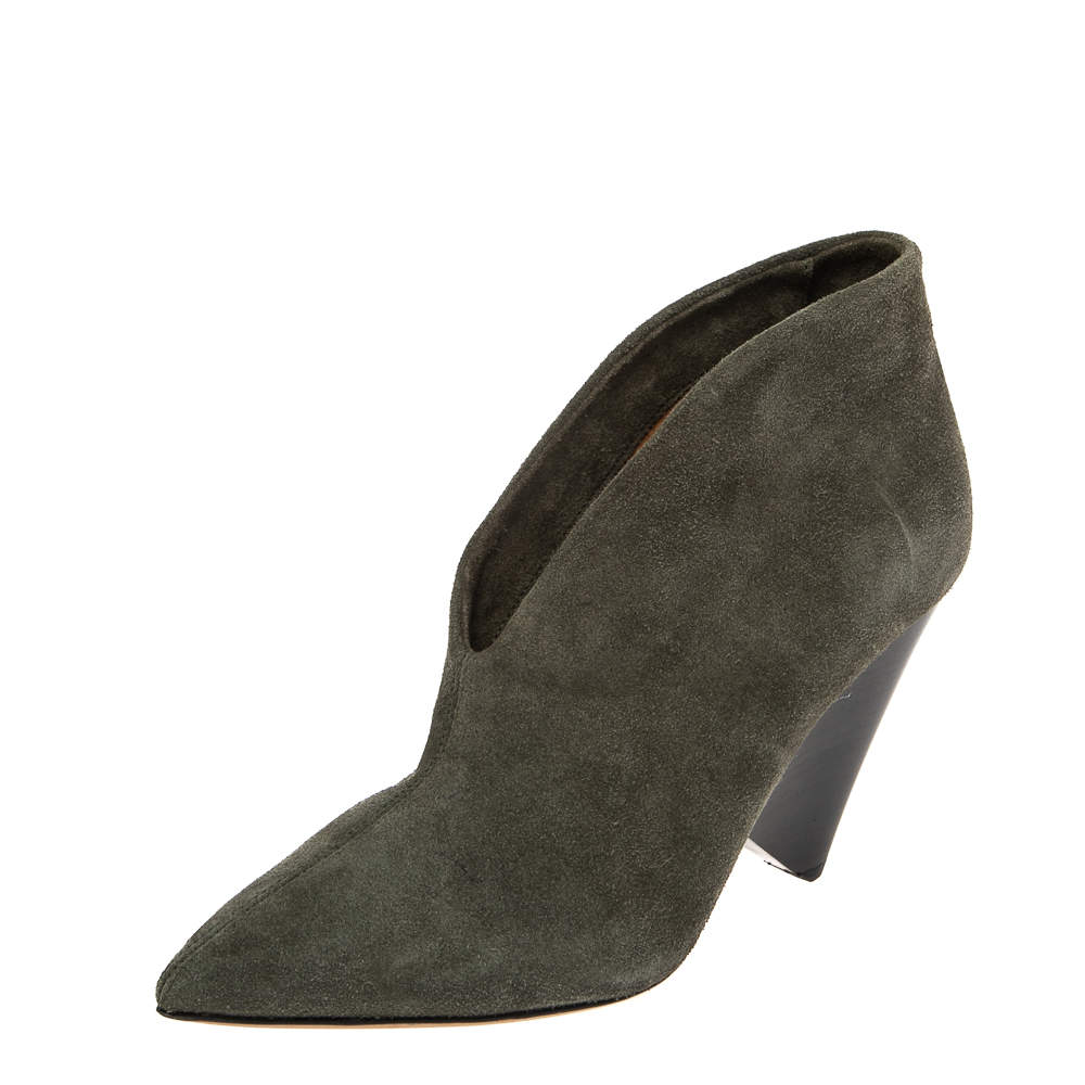 Isabel Marant Green Suede Adenn Block Heel Booties Size 37 Isabel Marant TLC