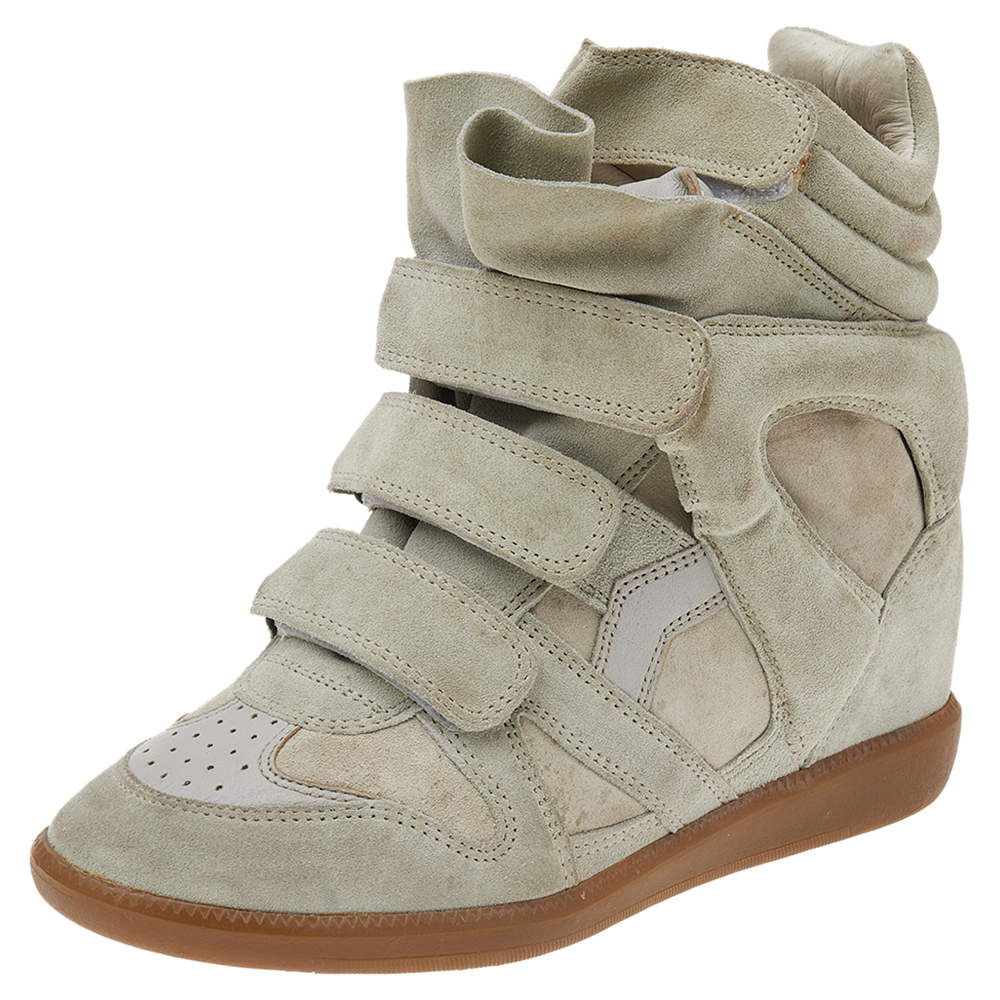 Isabel Marant Beige Suede Beckett Wedge Sneakers Size 38