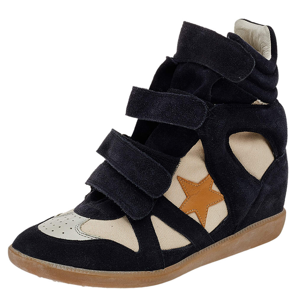 Pre Owned Isabel Marant Multicolor Suede And Leather Bekett Wedge Sneakers Size 40
