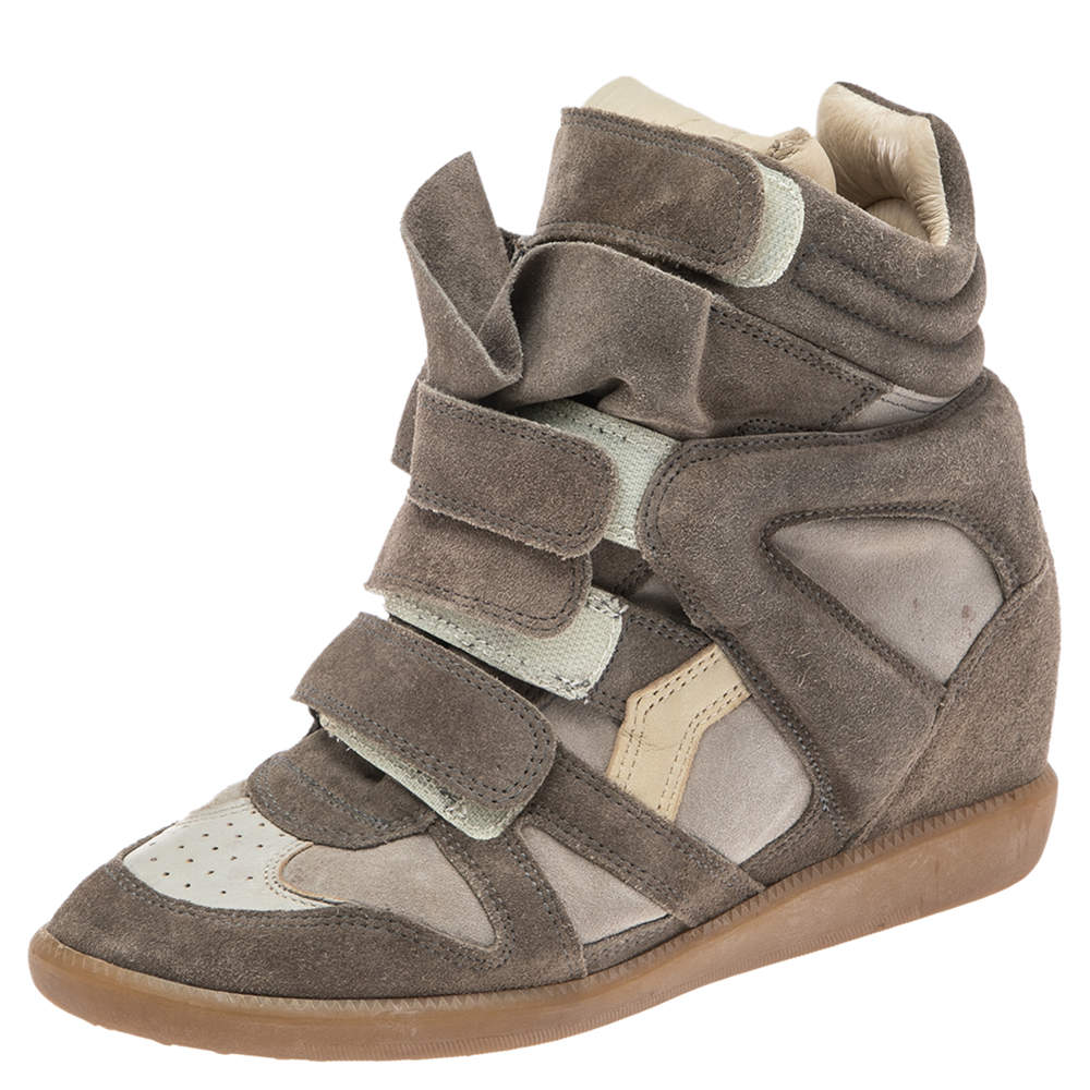 Pre Owned Isabel Marant Grey Suede And Leather Bekett High Top Sneakers Size 38