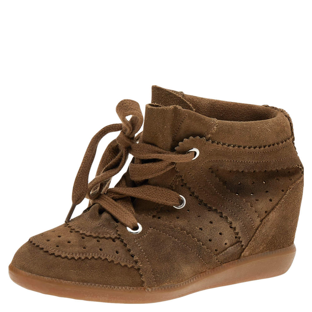 Isabel Marant Brown Suede Leather Bobby Wedge Up Sneakers Size 38 Marant | TLC