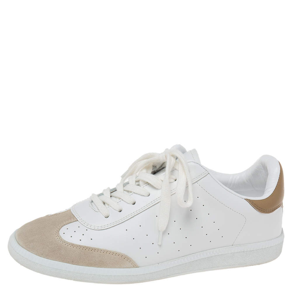 Pre Owned Isabel Marant White/Grey Leather And Suede Trainers Low Top Sneakers Size 40