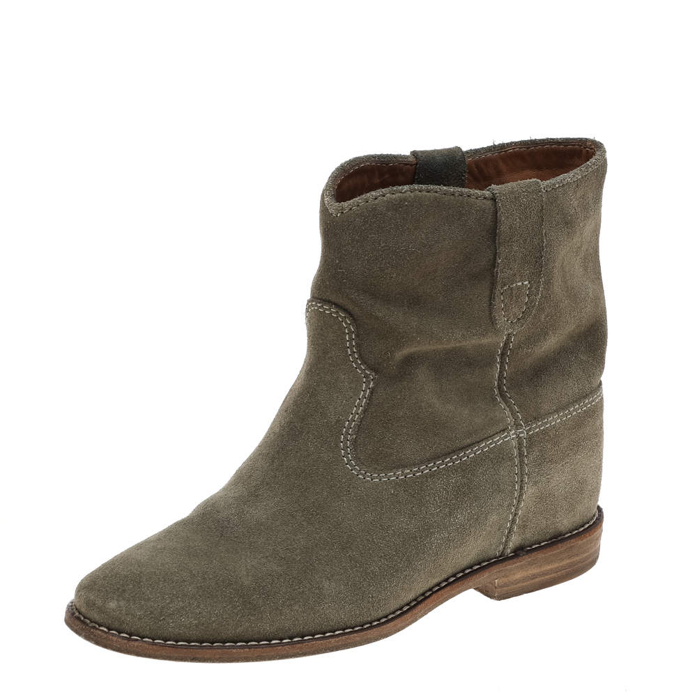 Pre Owned Isabel Marant Grey Suede Ankle Length Boots Size 36