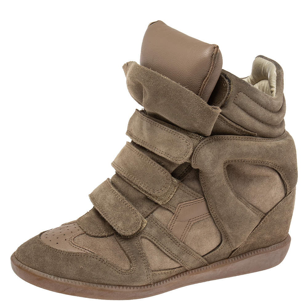 Pre Owned Isabel Marant Grey Suede And Leather Bekett Wedge Sneakers Size 40