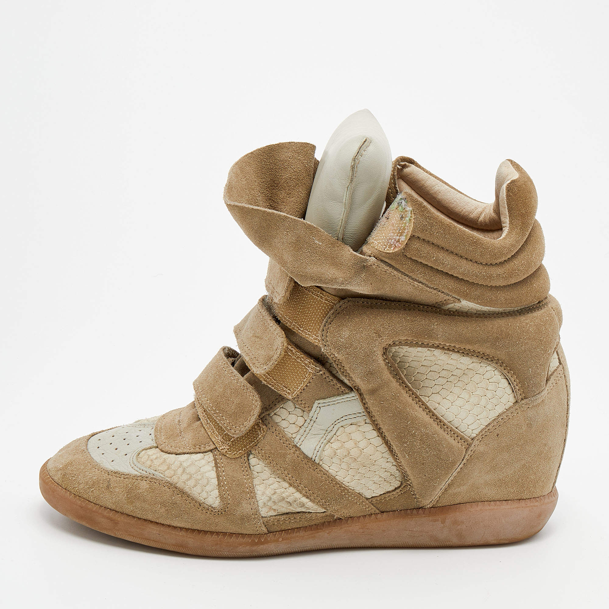 Pre Owned Isabel Marant Grey Suede and Leather Bekett Wedge High Top Sneakers Size 41