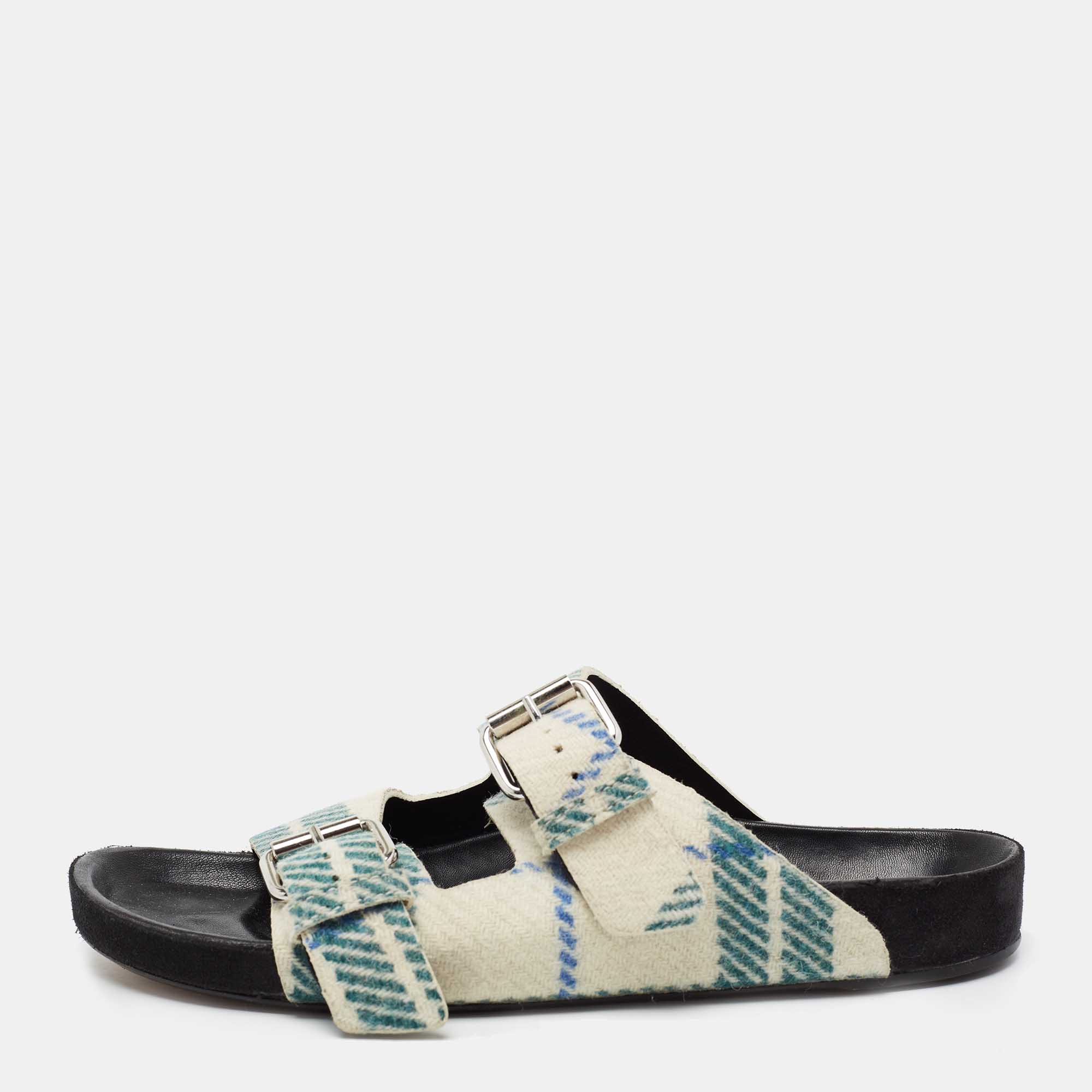 Pre Owned Isabel Marant Tri-Color Wool Flat Slides Size 38