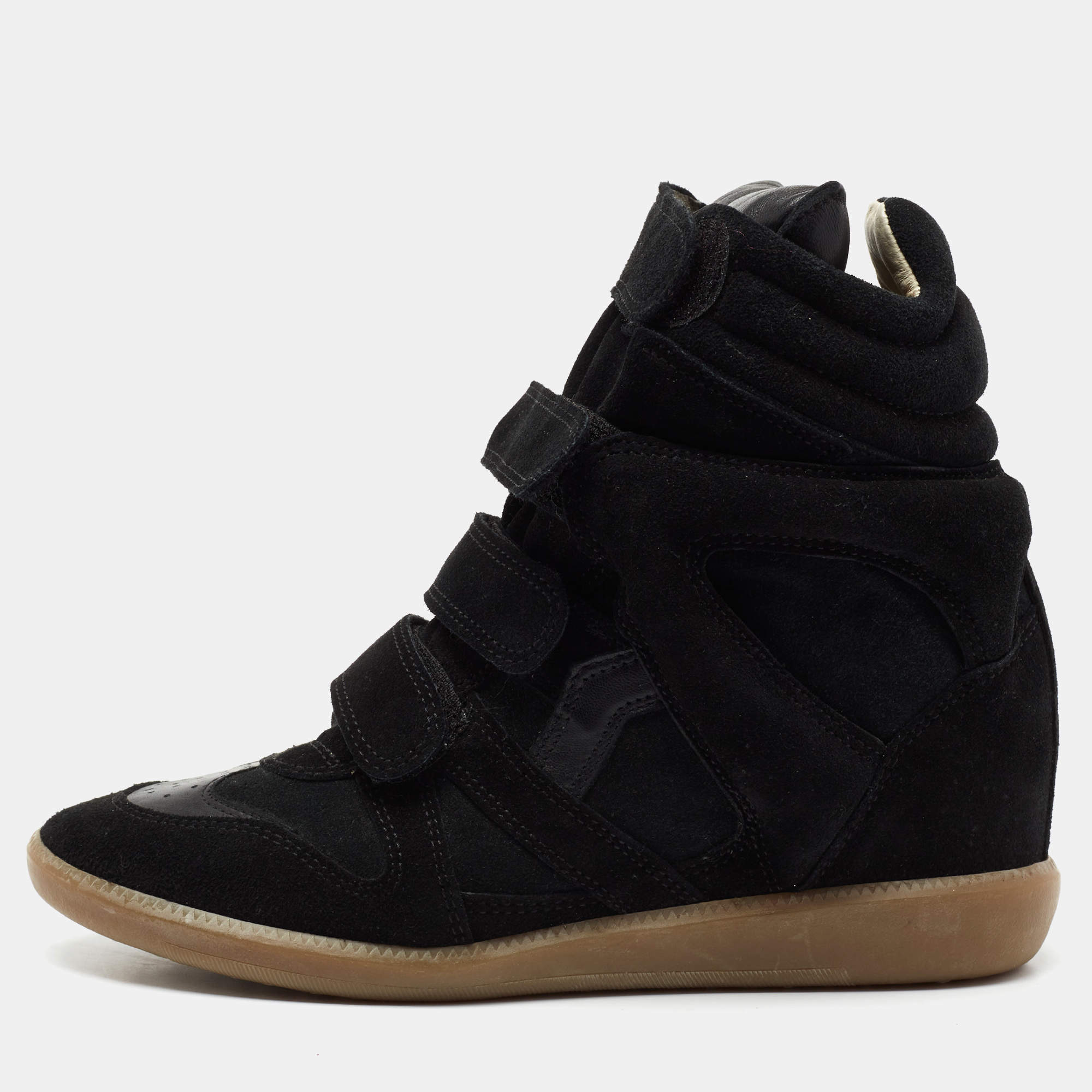 Pre Owned Isabel Marant Black Suede And Leather Bekett Wedge Sneakers Size 38