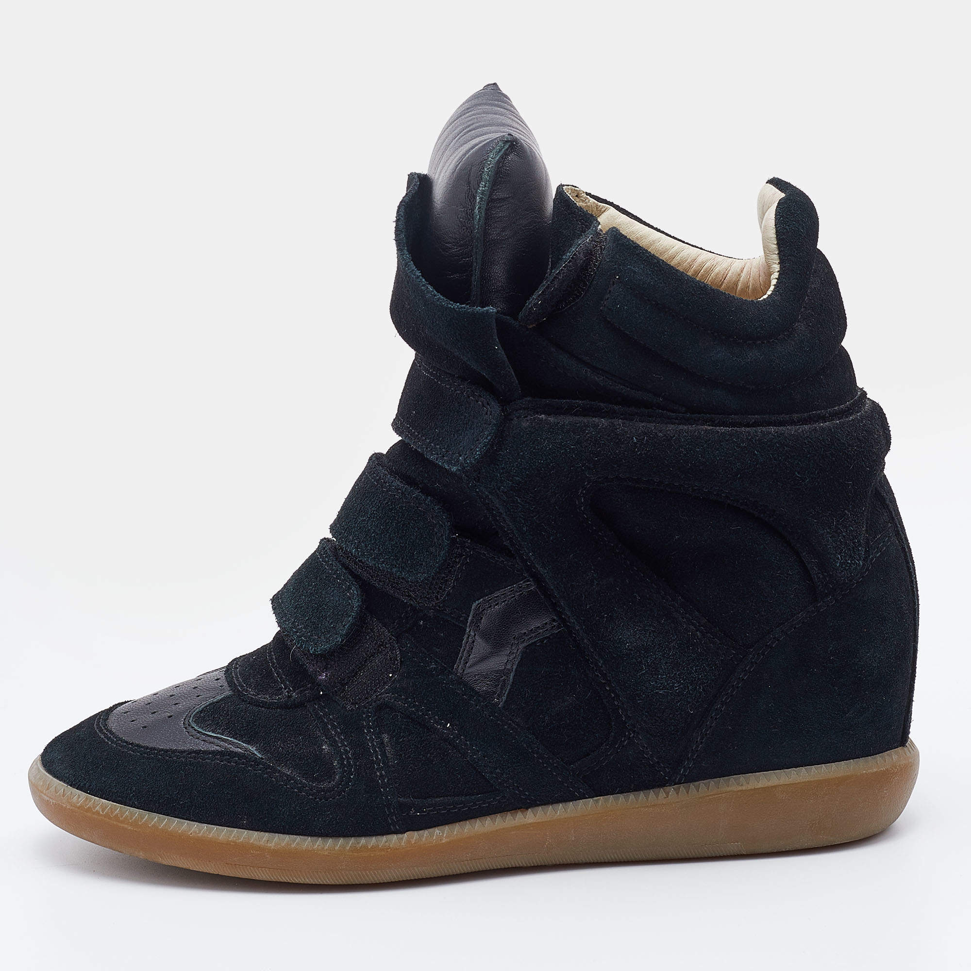 Pre Owned Isabel Marant Black Suede and Leather Bekett High Top Wedge Sneakers Size 41