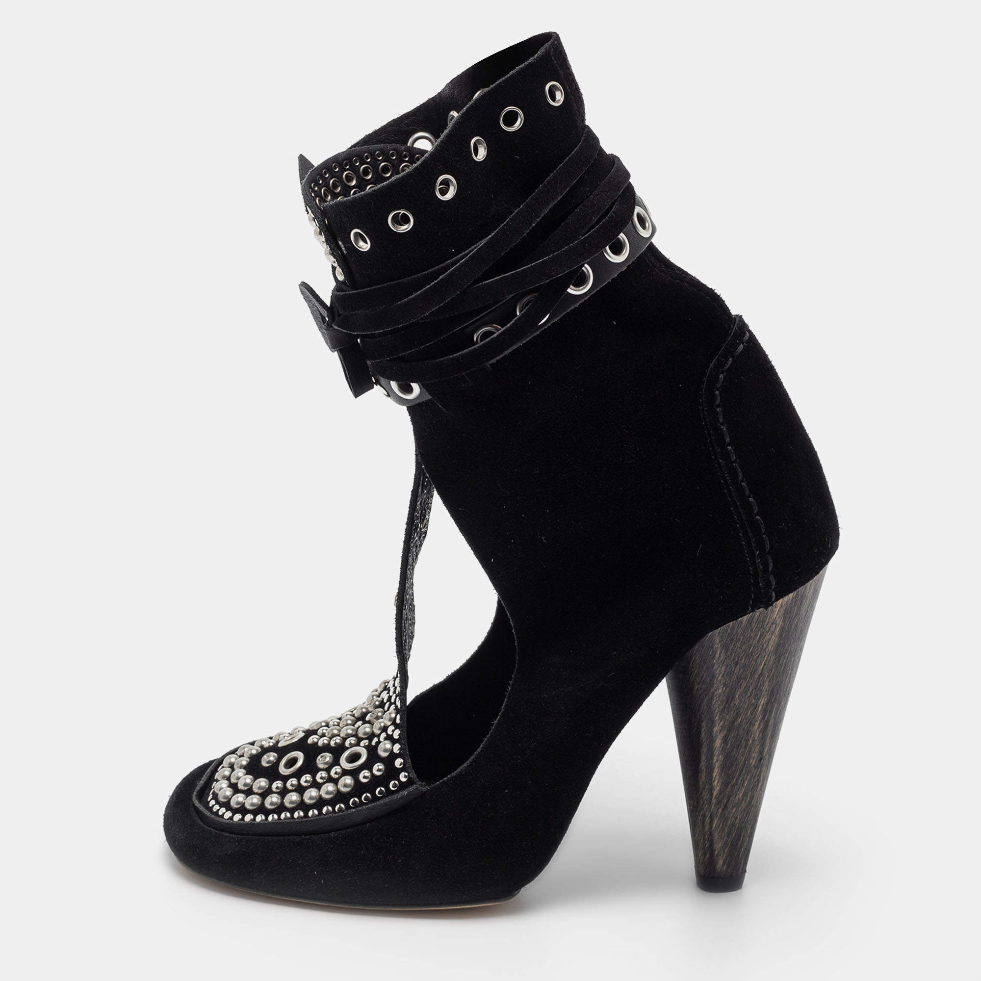 Isabel Marant Black Suede Mossa Studded Cutout Ankle Boots Size Isabel TLC