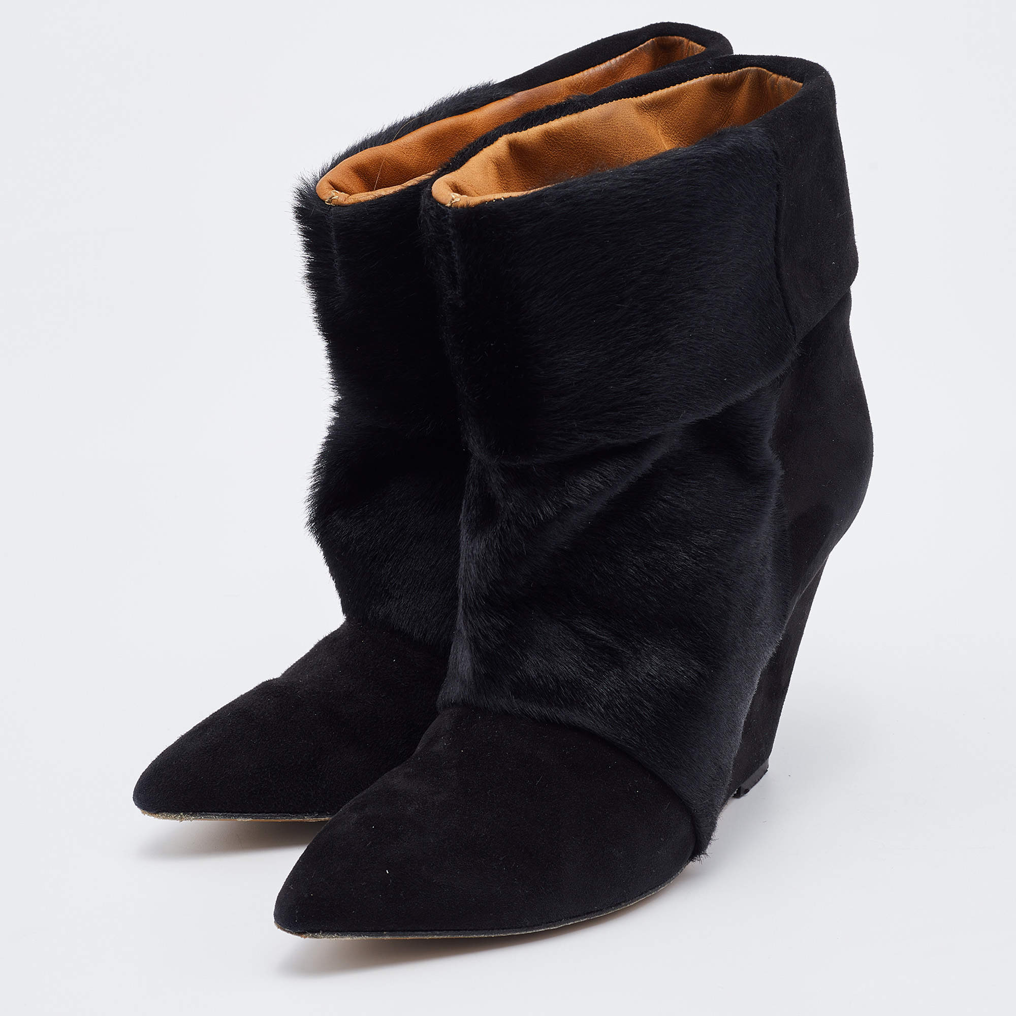 Isabel marant rowi calf-hair discount leather and suede ankle boots