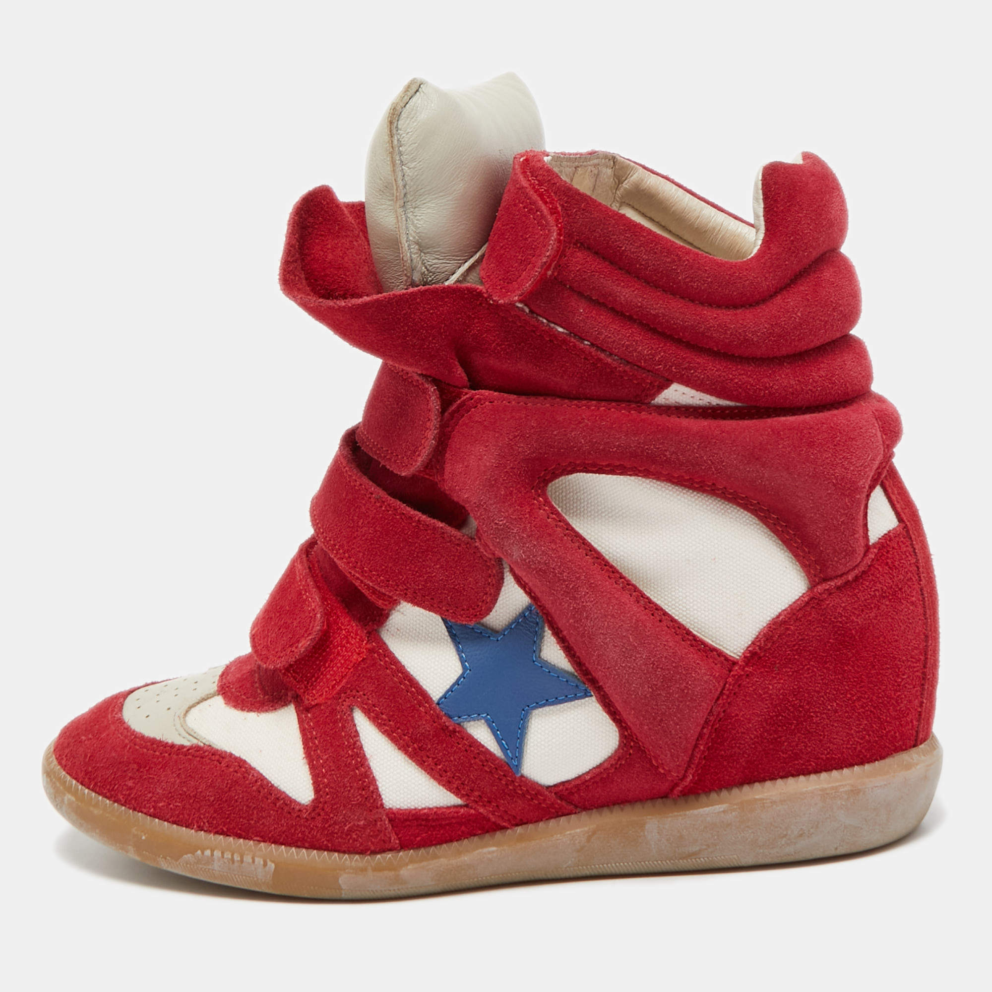 Marant Red/White Suede and Canvas Bekett Wedge Sneakers Size 39 Isabel Marant | TLC