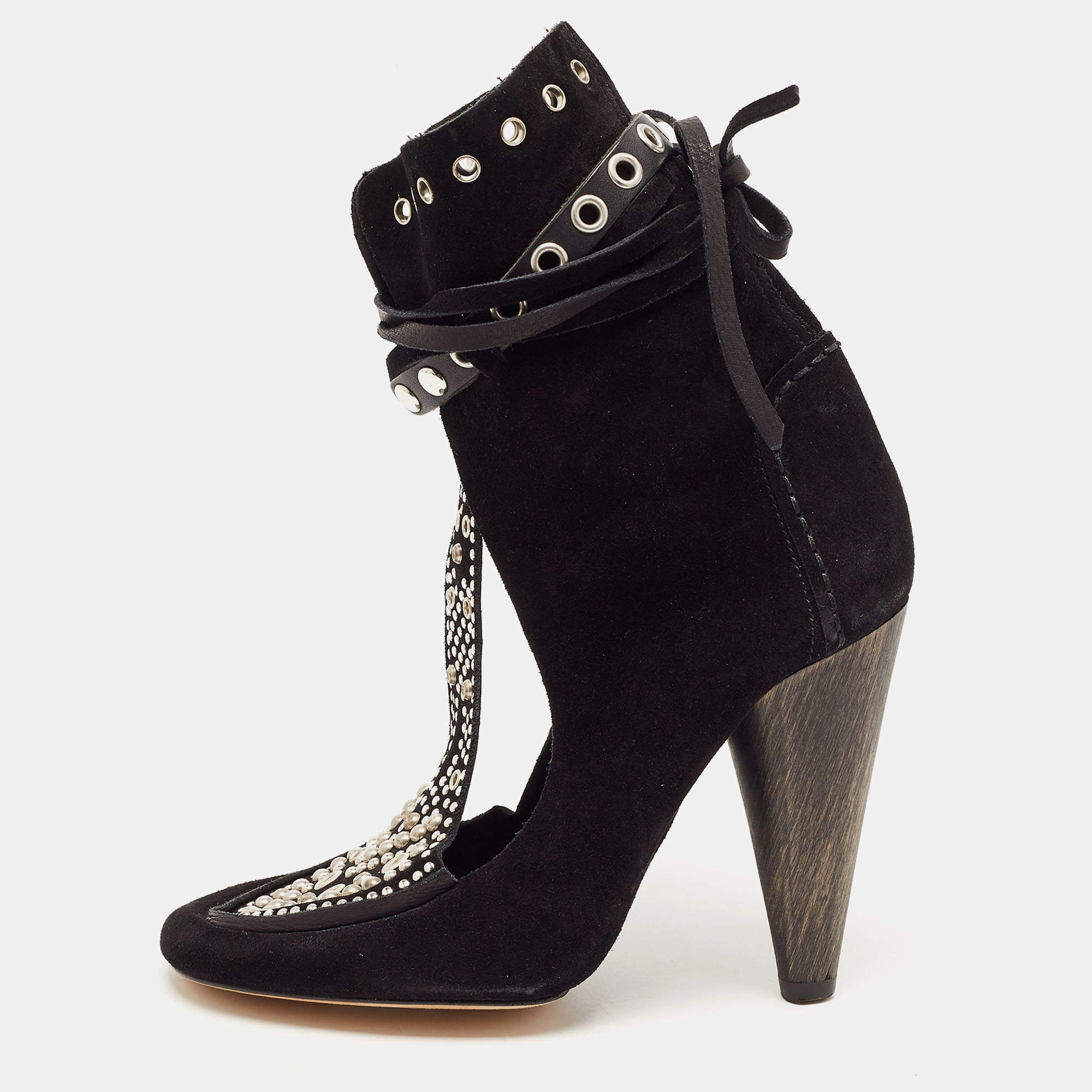 Pre Owned Isabel Marant Black Suede Mossa Studded Boots Size 37